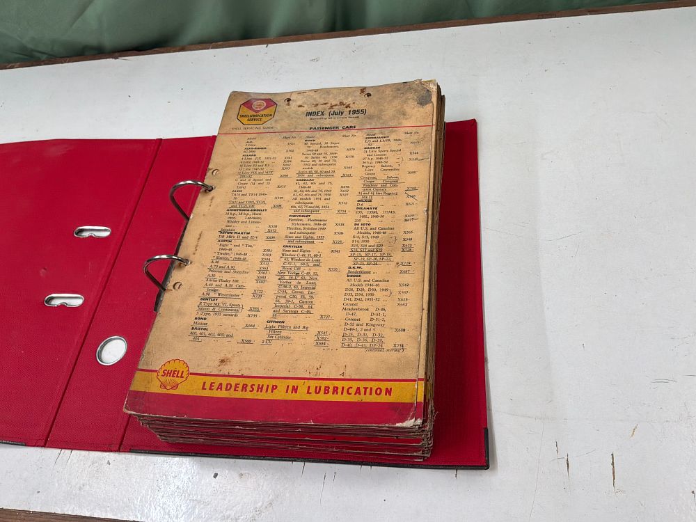 Lot 377: A Vintage Shell Lubrication Service Shell Servicing Guide Binder with Technical Sheets