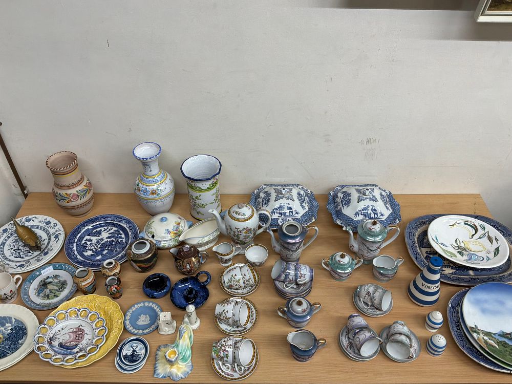 Lot 419: A Collection of British and European Ceramics Including Wedgwood and Delft Examples