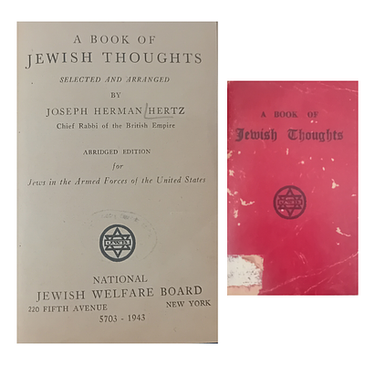 A Book of Jewish Thoughts – מהדורת חיילים מיוחדת, ניו יורק 1943 
שואה - ספרון כיס יהודי 