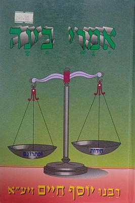 אמרי בינה - חידות ופתרונם - מרבינו יוסף חיים זיע"א, מרן בן איש חי. 
כריכה קשה, מצב מצוין.