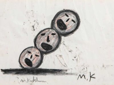 מנשה קדישמן - ככר הבימה - מנשה קדישמן 
גואש על נייר 
מתוך בלוק העבודות האישיות של קדישמן 
מידות 