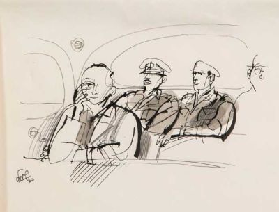 שמואל כץ (1926-2010) - סיור בגוש קטיף. שמואל כץ - סיור בגוש קטיף 
רישום על נייר 
איור לעיתון במחנה 