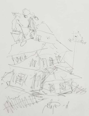 משה ברנשטיין (1920-2006) - כנר על הגג. משה ברנשטיין - כנר על הגג 
רישום על נייר, 
ממוסגר ומחופה 