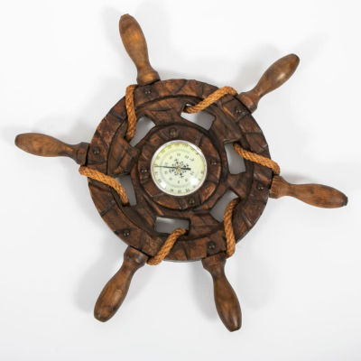 ברומטר הגה אוניה שנות ה-70. מסגרת עץ וחבל 
רוחב 41 ס"מ