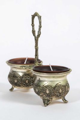 מלחיית מתכת פתוחה 
עם שני ליינרים תואמים מזכוכית (לא מקוריים). 
16*16*7 ס"מ