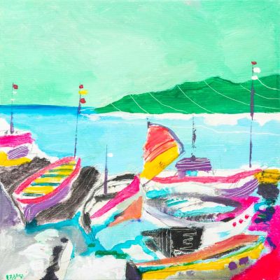 עודד פיינגרש (נ. 1938) - דייגים בכנרת. עודד פיינגרש - דייגים בכנרת 
שמן על בד מתוח על מסגרת עץ 