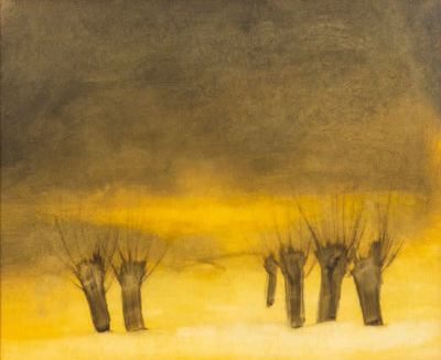 עצים בסופה. אקוורל על נייר, 
ממוסגר ומחופה בזכוכית, 
לא חתום. 
מידות הציור 21/26 ס"מ 
מידות 