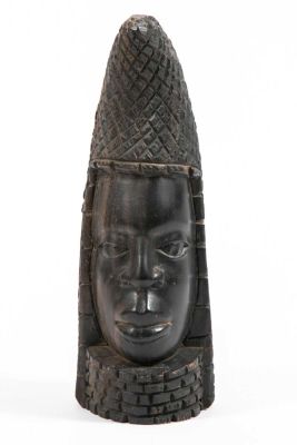 פסל ראש אפריקאית מעץ אבוני גושני וכבד . 9/10/25 ס"מ