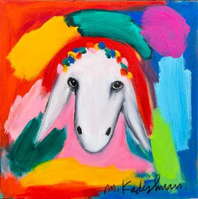 מנשה קדישמן (1932-2015) - ראש כבשה ססגונית. מנשה קדישמן / ראש כבשה ססגונית 
אקריליק על קנבס 