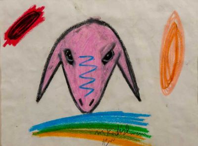 מנשה קדישמן (1932-2015) - ראש כבש ורוד. מנשה קדישמן / ראש כבש ורוד 
רישום פנדה על נייר, 
מוגן 