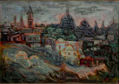 יצחק אמיתי (1984-1907) - נוף ירושלים. יצחק אמיתי / נוף ירושלים 
ציור שמן על בד צרפתי, 
ממוסגר. 