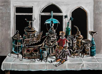 יוסל ברגנר (1920-2017) - כלים ובובות על שולחן. יוסל ברגנר / כלים ובובות על שולחן 
ליטוגרפיה חתומה 