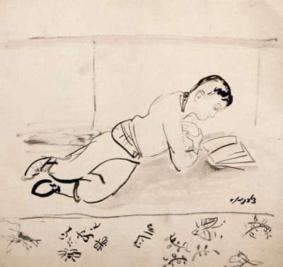 צילה נימן (1911-1977) - ילד קורא . צילה נימן / ילד קורא 
רישום על נייר 
מידות: 34/36 ס"מ