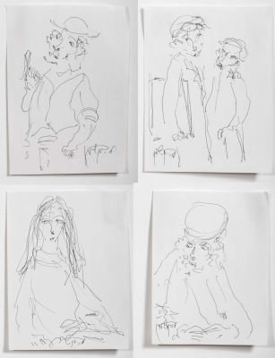 משה ברנשטיין (1920-2006) - דמויות מהעיירה - לוט של 4 רישומים. משה ברנשטיין / דמויות מהעיירה 
4 