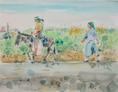 אמנון מאור (נ. 1959) - בדרך לכפר . אמנון מאור / בדרך לכפר 
אקוורל חתום 
מידות 50/65 ס"מ