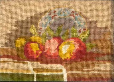 תמונת גובלן פטיט פוינט למטבח. תמונת גובלן רקומה בחוט דקיק (פטיט פוינט) ישנה ויפה 
במסגרת עץ ישנה 