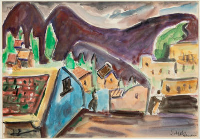 שמשון הולצמן (1907–1986) - נוף הרי צפת . שמשון הולצמן / נוף הרי צפת 
אקוורל על נייר, 
ממוסגר ומחופה 