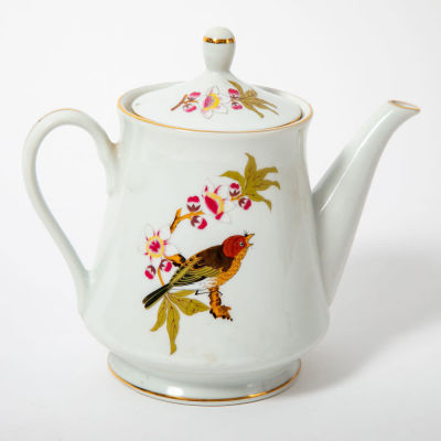 Murakami יפן - קומקום פורצלן יפני, לתה . קומקום תה עשוי פורצלן, 
מעוטר בהדפס של ציפור שיר על ענף 