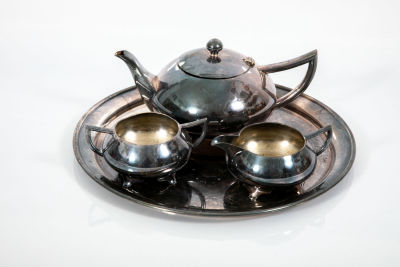 סט קפה מוכסף. קוטר המגש 35 ס"מ