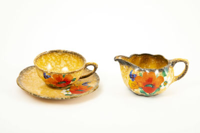 Ditmar A.G גרמניה - חלבון, ספל ותחתית . סט פורצלן, מצוייר ביד, 
חתום Ditmar A.G. Handgemalt (עבודת 