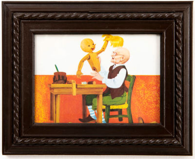 פינוקיו . דף מספר, 
ממוסגר במסגרת וינטג' ומחופה בזכוכית.