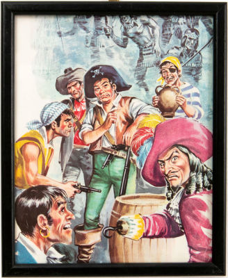 קפטן הוק. דף מתוך הספר פיטר פן מ 1966 
ממוסגר ומחופה בזכוכית