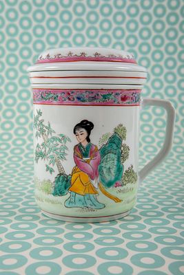 כוס תה סינית, . ספל, מסננת ומכסה, 
גובה 12 ס"מ