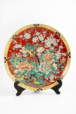 צלחת סינית טווס אדומה. ק 26