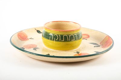 כלי קרמיקה לתפוח בדבש. קרמיקת סטודיו בעבודת יד, חתום 
קוטר 20 ס"מ