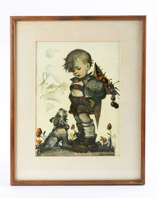 M.I.Hummel - ילד וכלבלב. הדפס ממוסגר