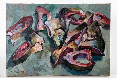 רוברט רוזנברג (נ. 1962) - דגים חתוכים. שמן על קנבס מתוח