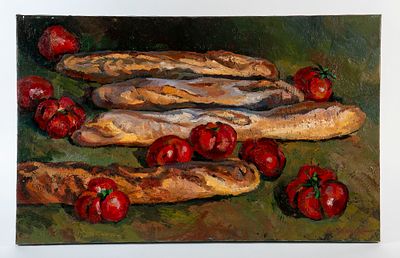 רוברט רוזנברג (נ. 1962) - בגטים ועגבניות. שמן על קנבס מתוח