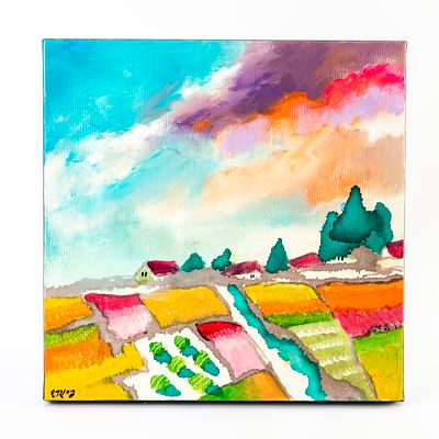 עודד פיינגרש (נ. 1938) - זריחה בעמק יזרעאל. שמן על בד