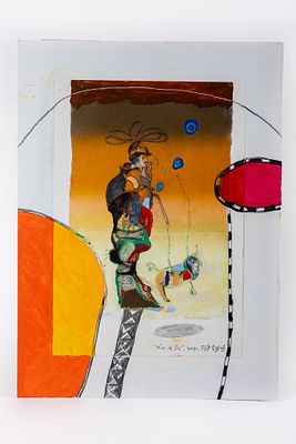 עודד פיינגרש (נ. 1938) - טיול עם הכלב. טכניקה מעורבת על נייר 
41x30 ס"מ