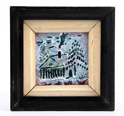 חדוה ליפשיץ (1939-2010) - תמונת אמאייל ריבועית קטנה. מידות המסגרת 14x14 ס"מ