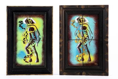 חדוה ליפשיץ (1939-2010) - 2 תמונות אמאייל ממוסגרות. מידות המסגרת 31x22 ס"מ