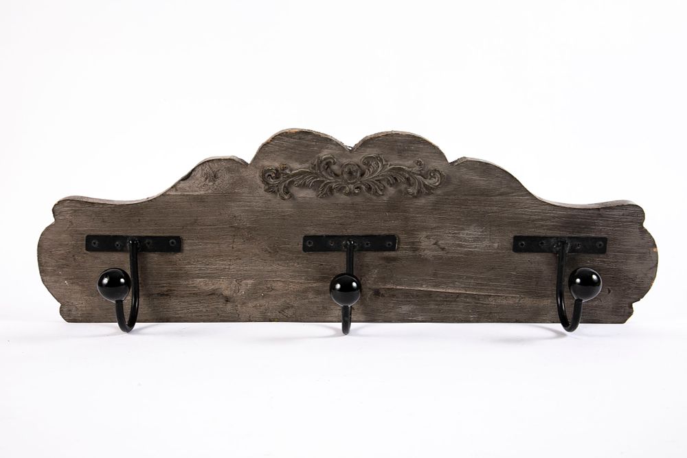 מתלה עץ רטרו בסגנון צרפתי, עם 3 ווים. 54x17 ס"מ