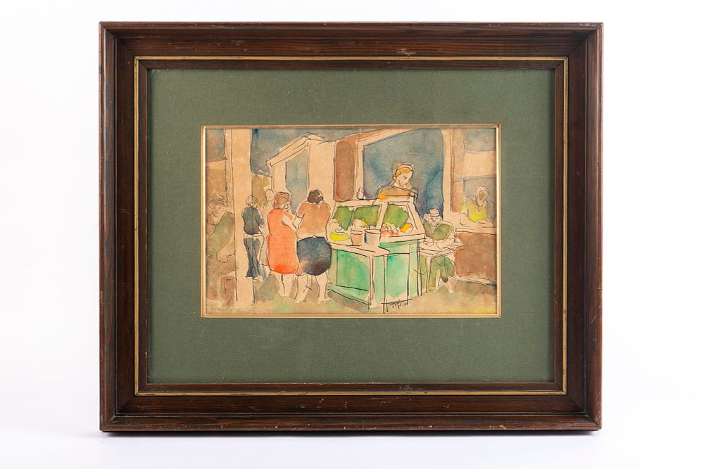 אהרון גלעדי (1907-1993) - סצינת שוק. מידות המסגרת 51x41 ס"מ