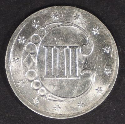1851 3 CENT SILVER BU. CHECK OUT OUR UPCOMING AUCTIONS ESTIMATE $250 - $300.