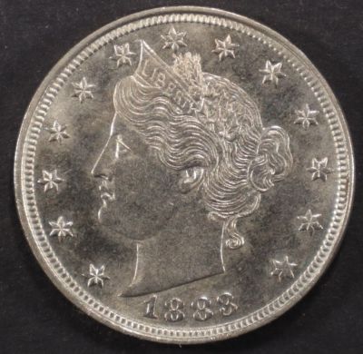 1883 NO CENTS LIBERTY NICKEL GEM BU. BID WITH SILVER CITY AUCTIONS ESTIMATE $200 - $250.