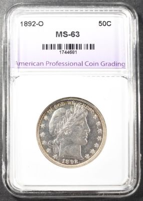 1892-O BARBER HALF DOLLAR APCG CH BU. PRESTIGE WEEKLY COIN & CURRENCY AUCTIONS ESTIMATE $2000 - 
