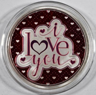 ONE OZ .999 ENAMELED I LOVE YOU SILVER ROUND. TOP RATED AUCTION HOUSE ESTIMATE $75 - $100.