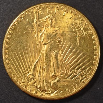 1927 $20 GOLD ST. GAUDENS CH BU. BID WITH SILVER CITY AUCTIONS ESTIMATE $2300 - $3500.