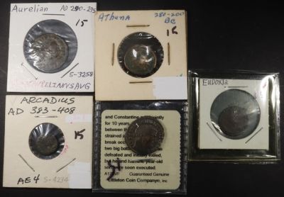 (5) MISC ANCIENT COINS. WEEKLY COIN & CURRENCY AUCTIONS ESTIMATE $75 - $100.