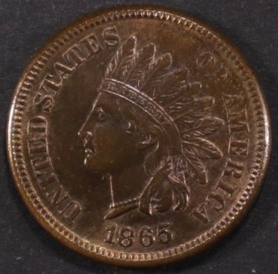 1865 INDIAN CENT CH/GEM BU RB. CHECK OUT OUR UPCOMING AUCTIONS ESTIMATE $300 - $350.