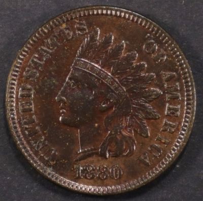 1880 INDIAN CENT GEM BU RB. BID WITH SILVER CITY AUCTIONS ESTIMATE $400 - $500.