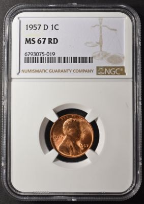 1957-D LINCOLN CENT NGC MS67 RD. CHECK OUT OUR UPCOMING AUCTIONS ESTIMATE $300 - $350.