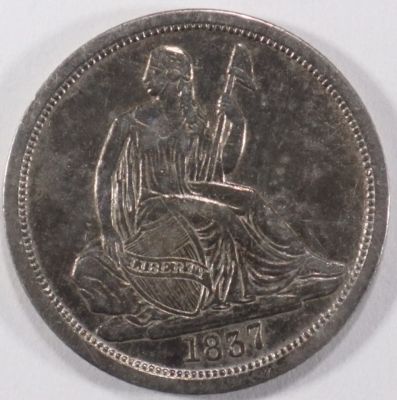 1837 NO STARS SEATED LIBERTY DIME AU. WEEKLY COIN & CURRENCY AUCTIONS ESTIMATE $700 - $800.
