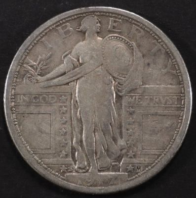 1917-S T-1 STANDING LIBERTY QUARTER XF. TOP RATED AUCTION HOUSE ESTIMATE $170 - $200.