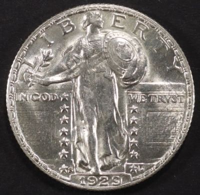 1929-S STANDING QUARTER CH/GEM BU MOSTLY FULL HEAD. CHECK OUT OUR UPCOMING AUCTIONS ESTIMATE 